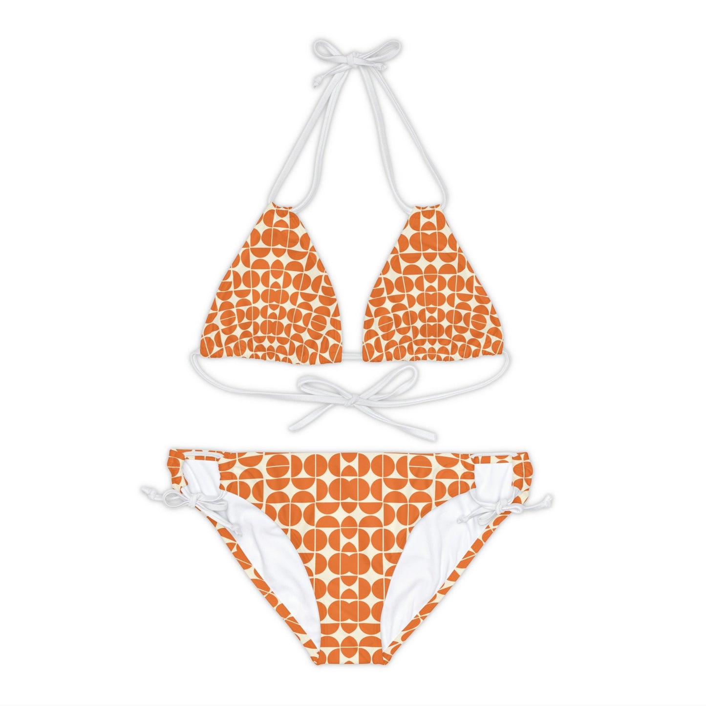 Orange & Cream Retro Pattern Bikini - Strappy Vintage Swimsuit - Retro Summer Beachwear - Unique Swimwear for Women