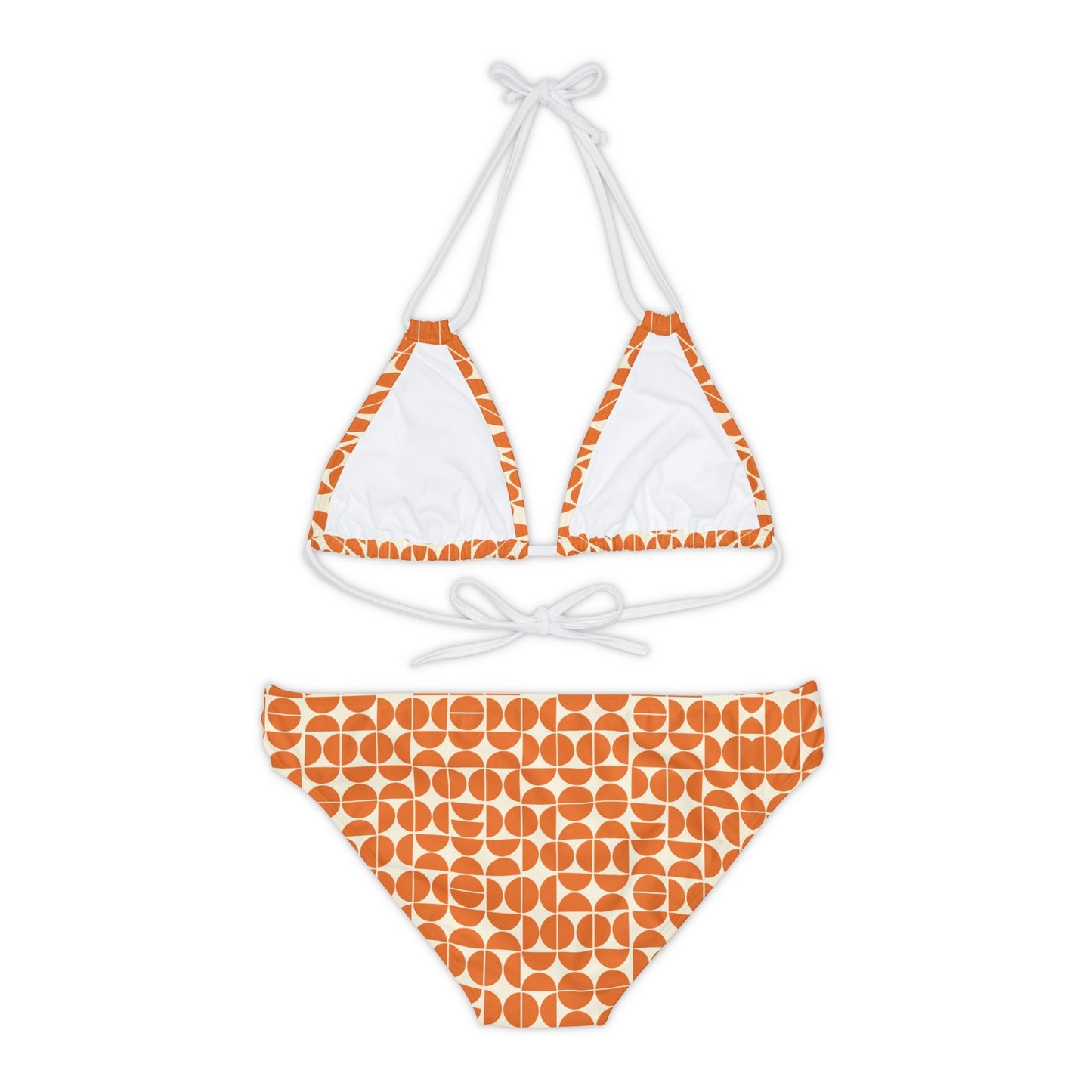Orange & Cream Retro Pattern Bikini - Strappy Vintage Swimsuit - Retro Summer Beachwear - Unique Swimwear for Women