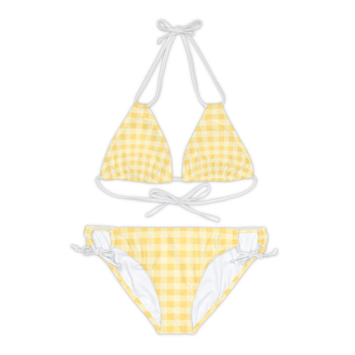 Yellow Gingham Pattern Bikini - Strappy Vintage Swimwear - Classic Checkered Swimsuit - Perfect Summer Beachwear for Women