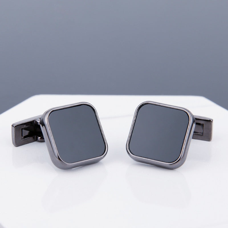 Mens Cufflinks Black Face Grey Copper Sleeve Stud