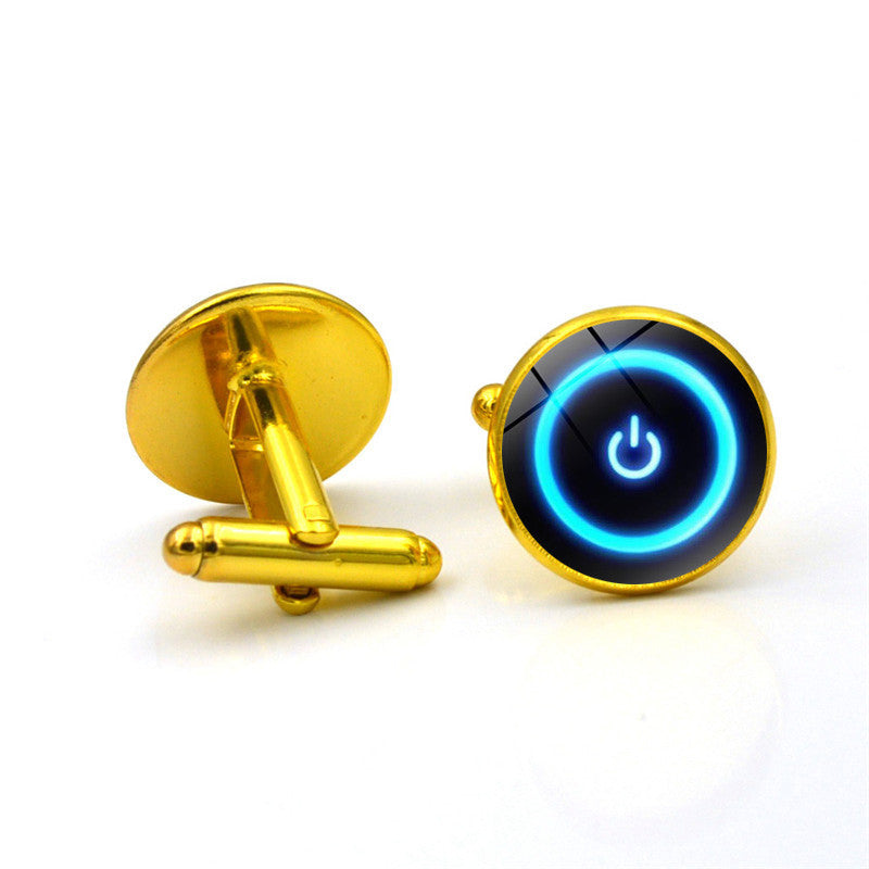 Power Button Time Gem Men's Silver Metal Alloy Cufflinks