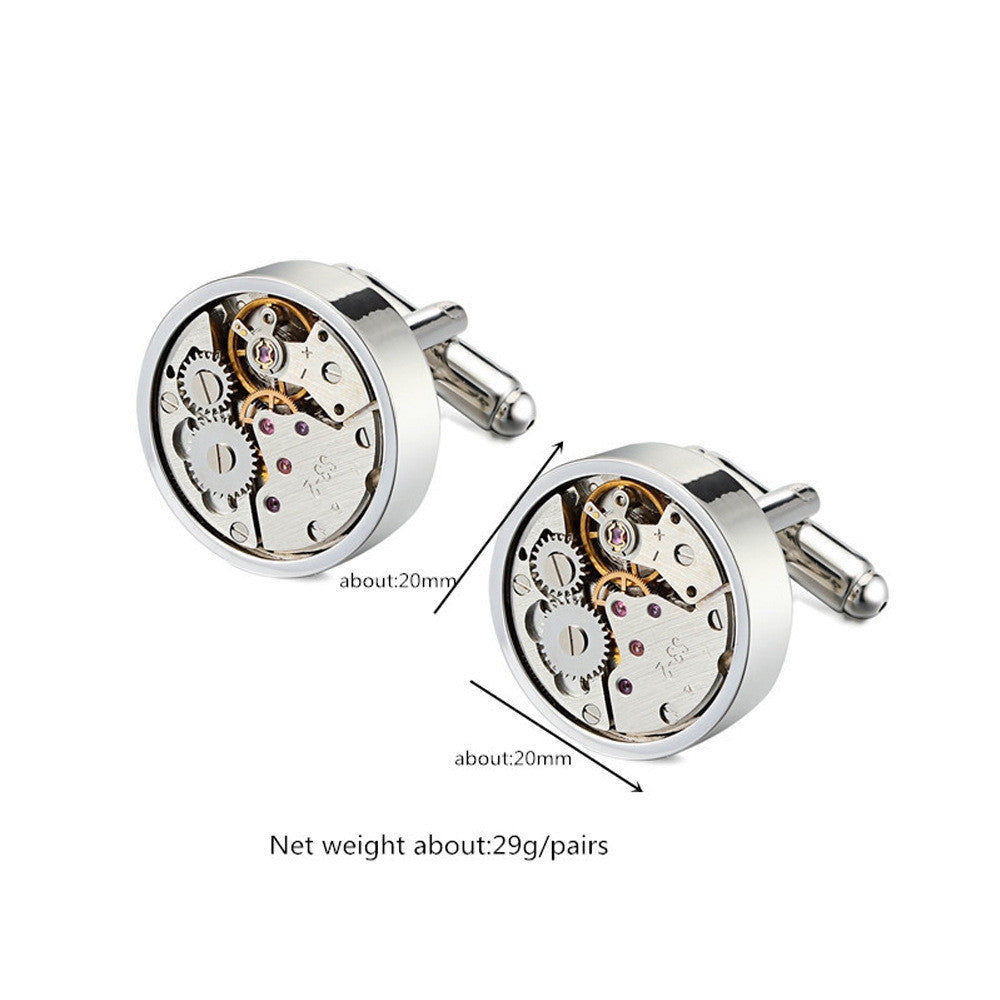 Mens Fashion Mechanical Watch Movement Cufflinks