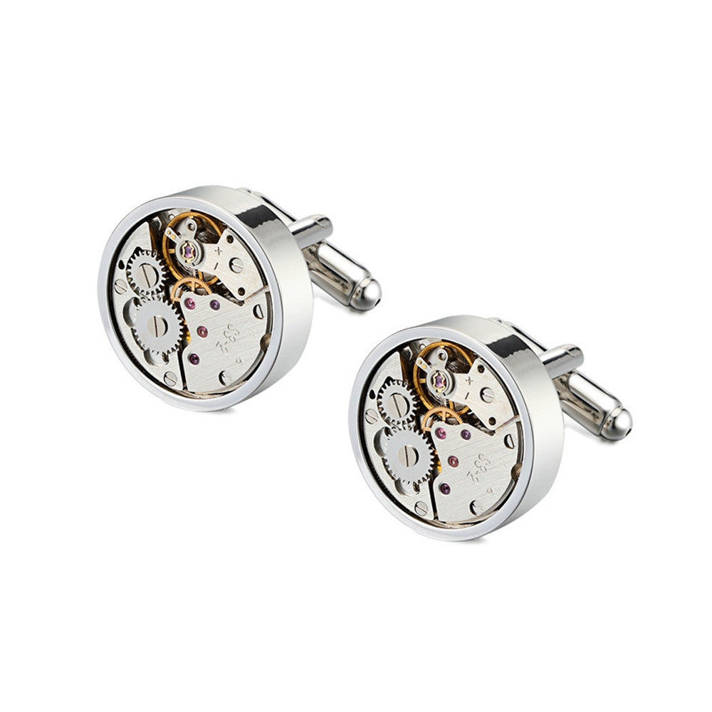 Mens Fashion Mechanical Watch Movement Cufflinks