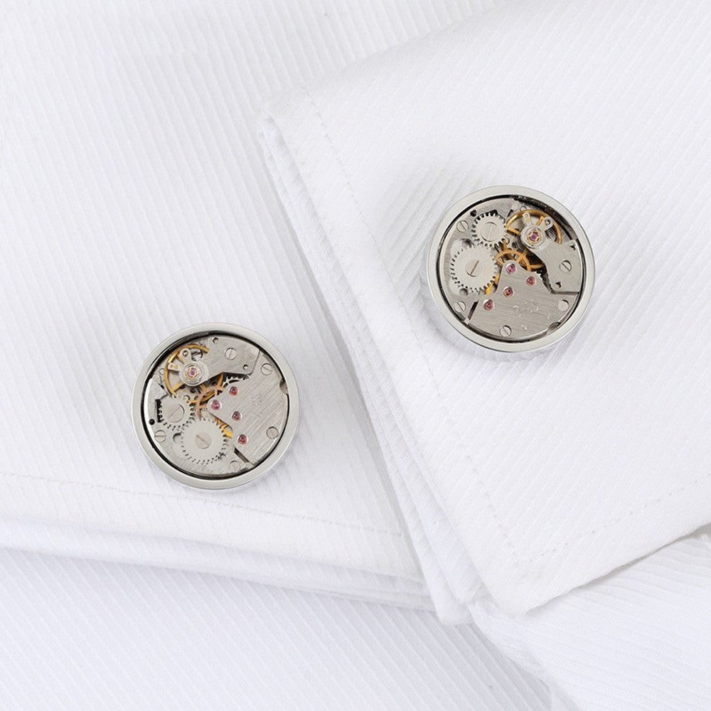 Mens Fashion Mechanical Watch Movement Cufflinks