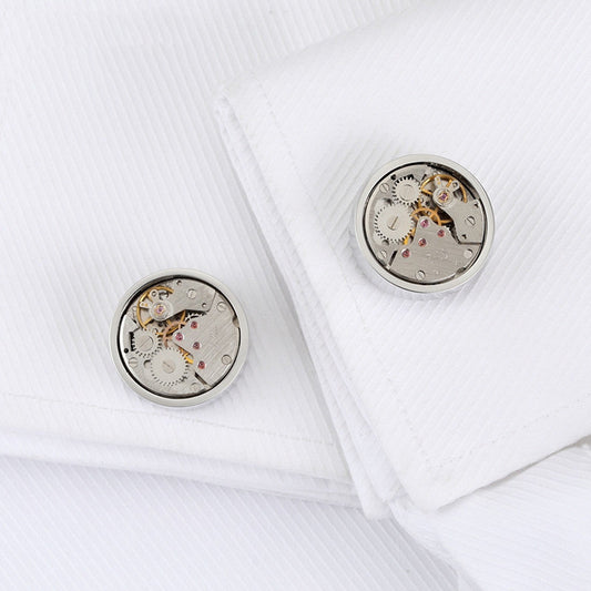 Mens Fashion Mechanical Watch Movement Cufflinks