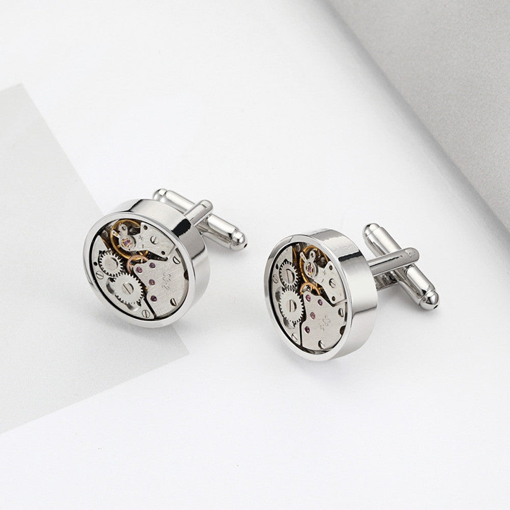 Mens Fashion Mechanical Watch Movement Cufflinks