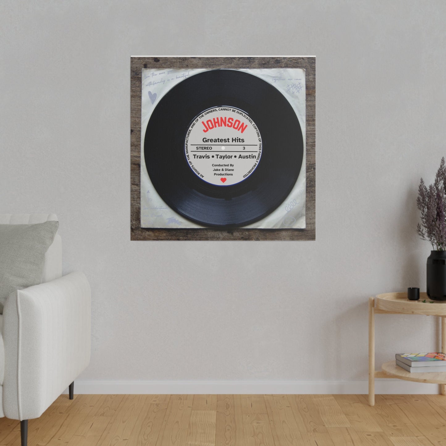 Customizable Record Family Art Print, Printable Last Minute Gift, Family Gift, Engagement, Baby Shower, Wedding Gift, Vinyl Record Retro Art