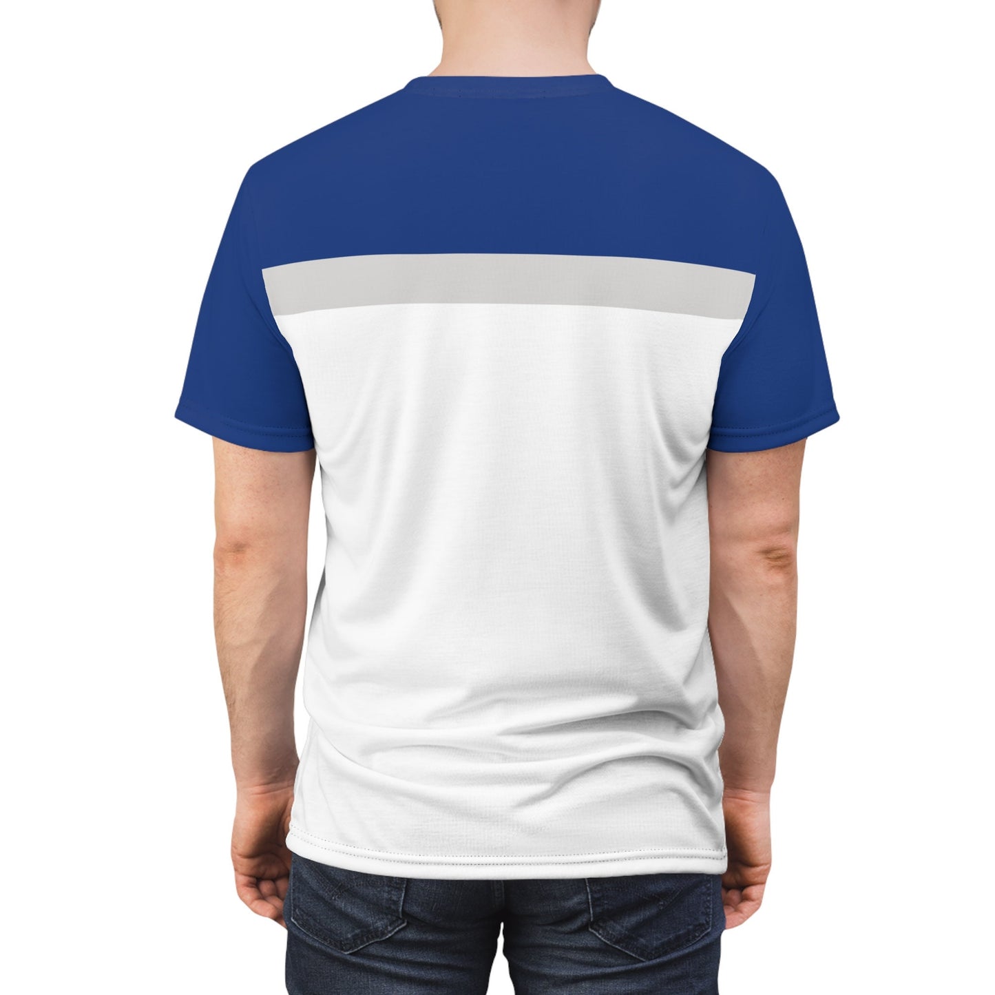 Retro Royal Blue, Grey, White Bold Stripe T-Shirt - Vintage Guy Fashion - Nostalgic Men's Shirt - Classic Striped Tee - Timeless Guy Apparel