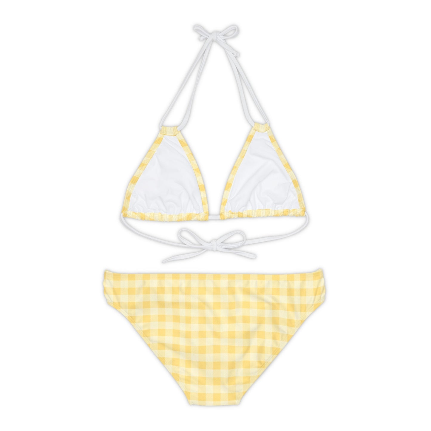 Yellow Gingham Pattern Bikini - Strappy Vintage Swimwear - Classic Checkered Swimsuit - Perfect Summer Beachwear for Women