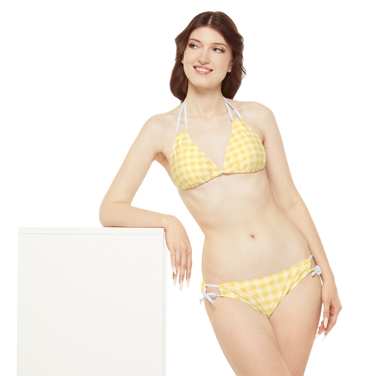 Yellow Gingham Pattern Bikini - Strappy Vintage Swimwear - Classic Checkered Swimsuit - Perfect Summer Beachwear for Women