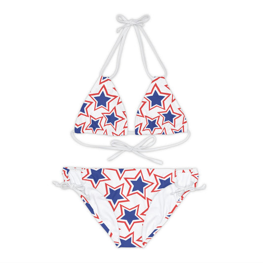 Retro Blue Patriotic Stars Bikini - Fun USA Flag Strappy Swimsuit - Stars & Stripes Swimwear - Perfect 4th of July Beachwear